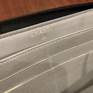 シャネル/CHANEL A50085 ラウンドジップ長財布 カメリアエンボス ラムスキン ブラック4