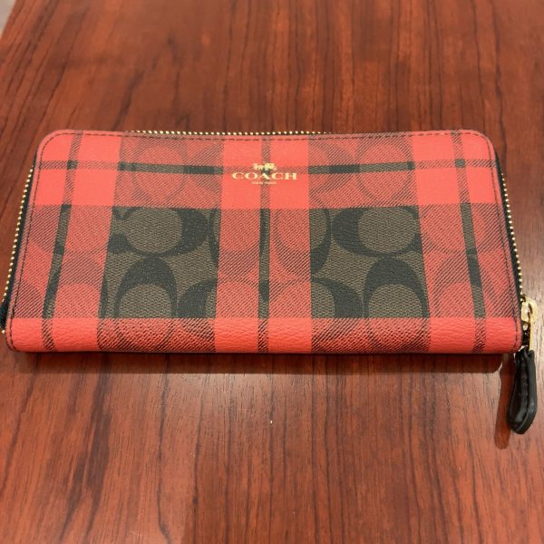 コーチ/COACH ラウンドジップ長財布 赤チェック